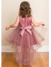 Beaded Mauve Lace Tulle High Low Flower Girl Dress